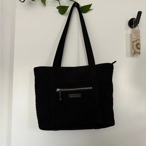 Vera Bradley Original Black Microfiber Quilted Tote Bag - Picture 1 of 7